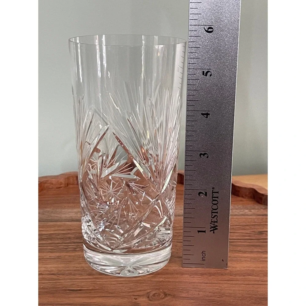 Vintage Cut Crystal Highball Tumbler Pinwheel Star Diamond Set of 2